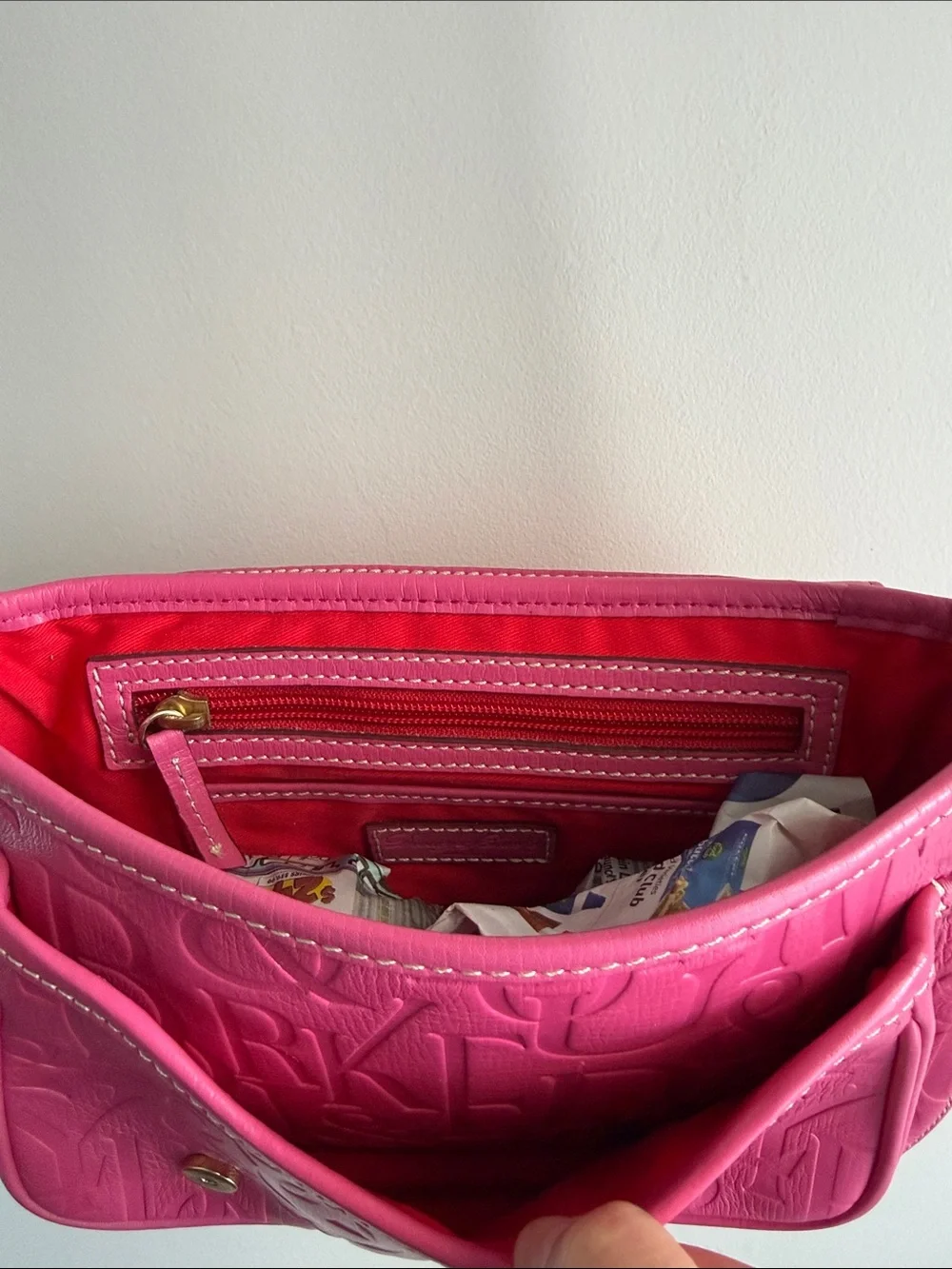 Dooney & Bourke Hot Pink Embossed Leather Crossbody Bag - Picture 3 of 3